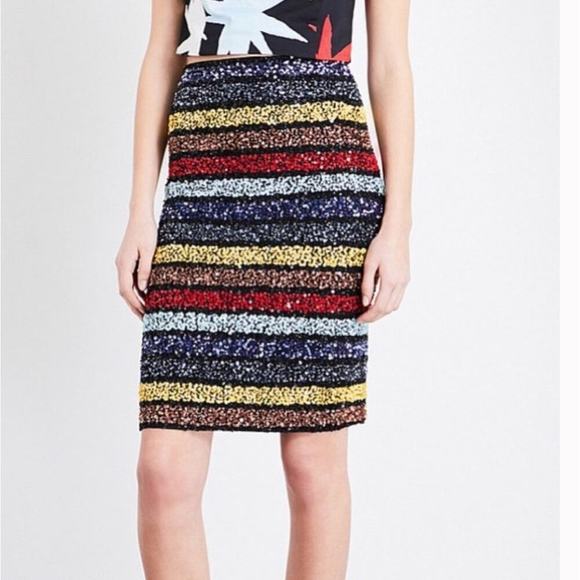 Alice + Olivia Ramos Embellished Skirt in MultiColor stripe sequin sz 4 - Picture 1 of 7